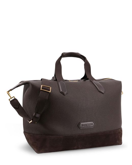 Tom Ford Brown Leather Travel Bag With Suede Inserts for men