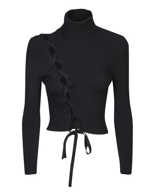 Ssheena Black Lace-Up Cropped Sweater