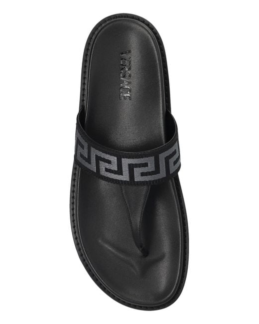 Versace Black Flip Flops With Greca Pattern for men