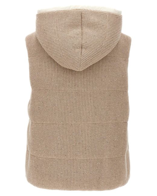 Brunello Cucinelli Natural Sequin Knit Vest Gilet