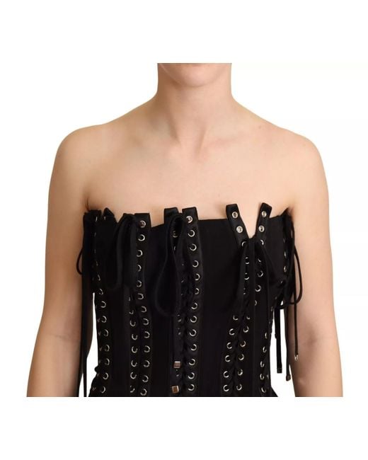 Dolce & Gabbana Black Cady Sleeveless Lace Up Bodycon Dress