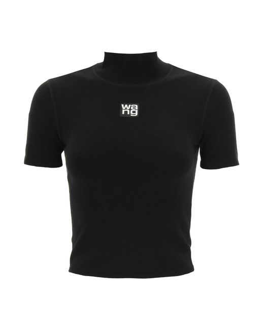T By Alexander Wang Black Cropped Top With Logo