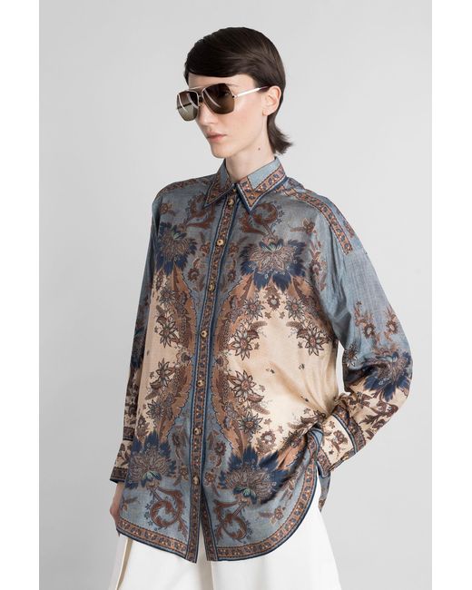 Zimmermann Gray Shirt In Blue Silk
