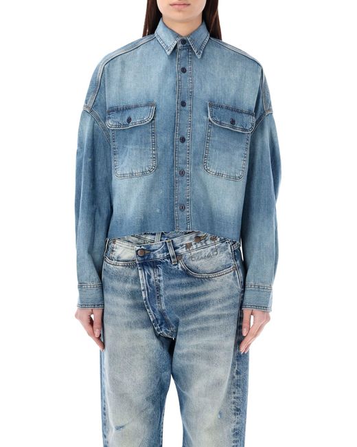 R13 Blue Cropped Denim Shirt