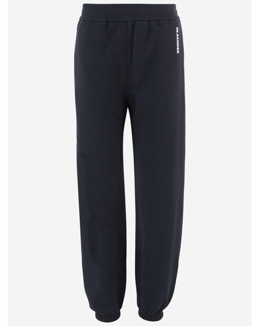 Jil Sander Blue Cotton Trousers With Logo