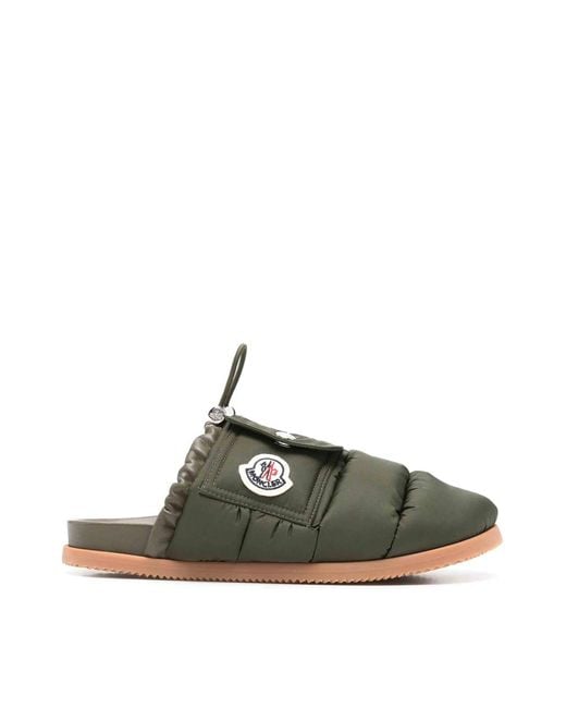 Moncler Green Mon Pocket Logo Patch Padded Down Mules