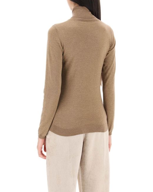 Brunello Cucinelli Brown Turtleneck Sweater In Cashmere And Silk Lurex Knit