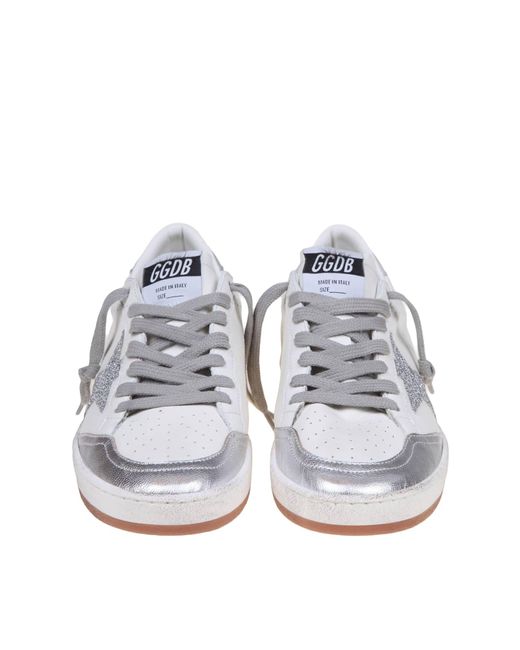 Golden Goose Deluxe Brand Ballstar In White And Silver Leather