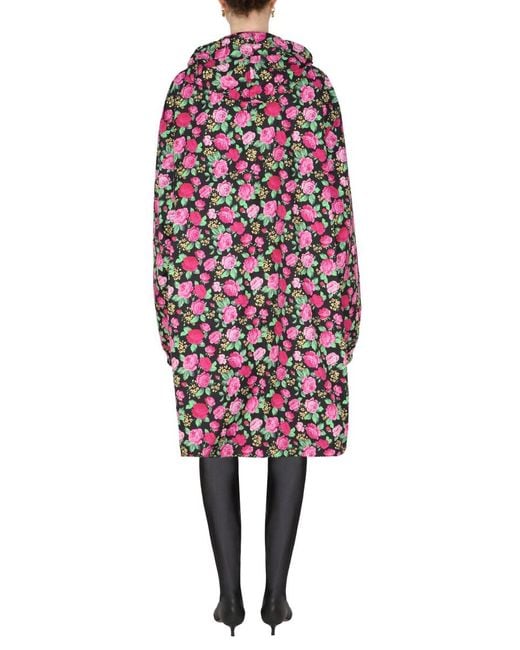 Balenciaga Red Coat With Floral Pattern Trench & Raincoats