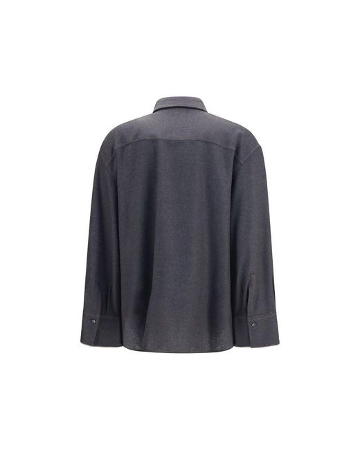Brunello Cucinelli Blue Gray Wool Oves Aries Dress Shirt