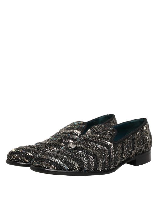 Dolce & Gabbana Black Embellished Slip On Loafers Shoes Leather for men