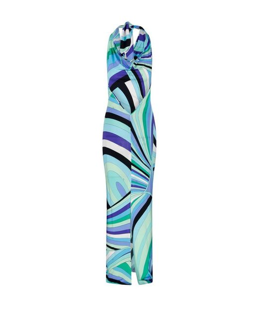 Emilio Pucci Blue Abstract Printed Midi Dress