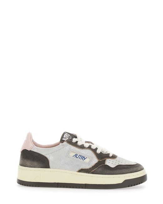 Autry White Sneakers Leather Upper Suede Laminated Cow Trainers