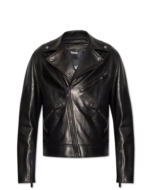 Versace Black Leather Biker Jacket for men