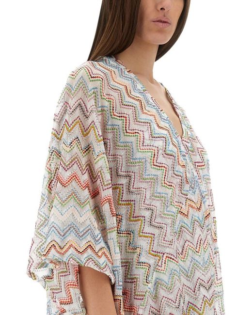 Missoni White Long Caftan With Zig Zag Lamé 3D
