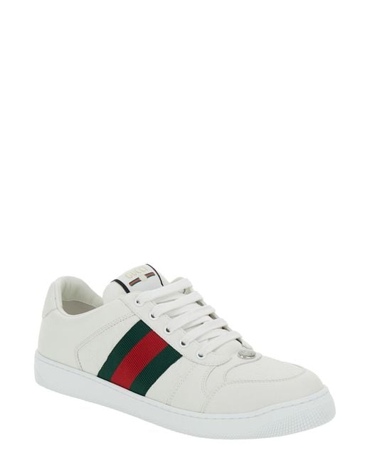 Gucci White Low Sneakers Screener Leather Lambskin Trainers for men