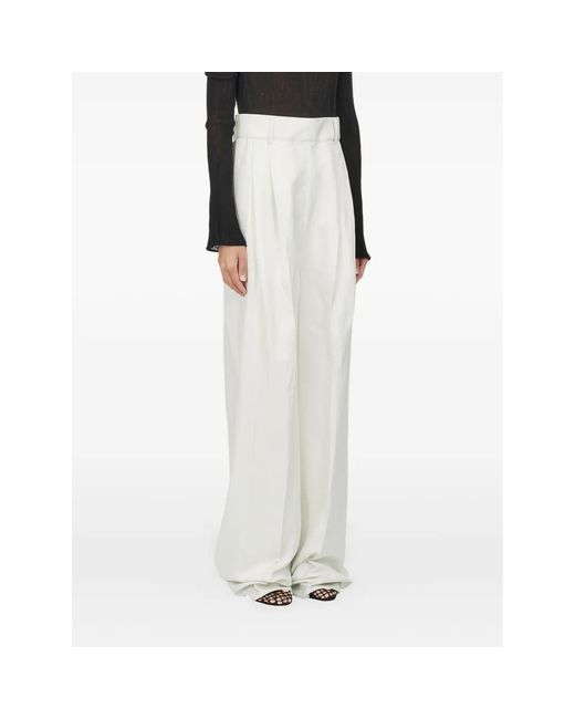 Ferragamo White Pleated High-Waisted Trousers