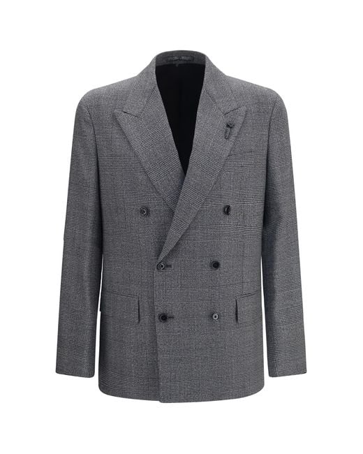 Lardini Gray Double-Breasted Wool Blazer Merino Ovis Aries Blazers E Vests for men
