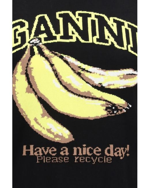Ganni Black Banana-Print Sweater Cotton