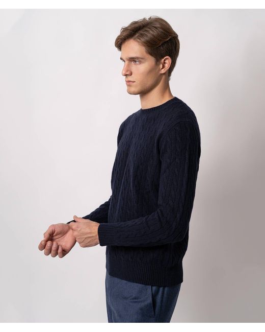 Larusmiani Blue Cable Knit Sweater Col Du Pillon Sweater for men