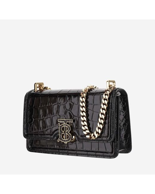 Burberry Black Tb Mini Embossed Leather Bag With Chain Strap