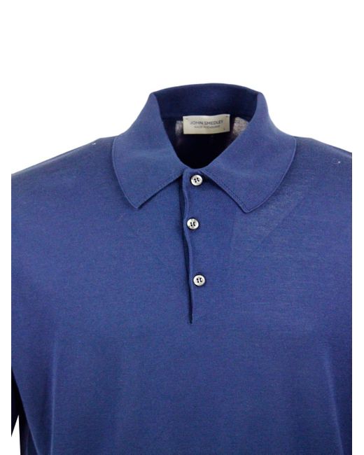 John Smedley Blue Short-Sleeved Polo Shirt for men