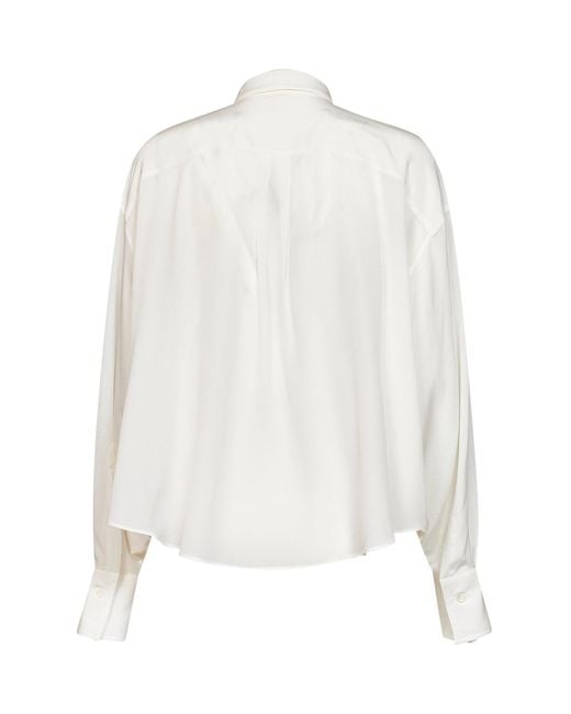Brunello Cucinelli White Natural Crêpe De Chine Shirt With Tie And Shiny Collar