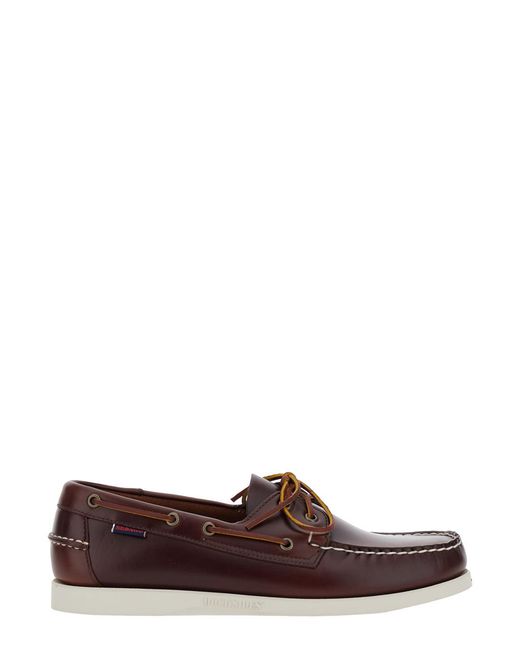 Sebago Brown Dockside Portland Loafers With Decorative Side Laces And Contrast Stitching for men