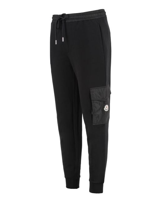 Moncler Black Sporty Cotton Blend Pants Polyamide Track for men