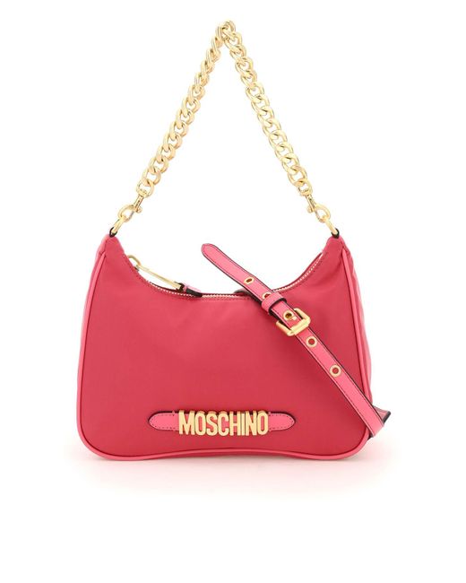 Moschino Synthetic Nylon Hobo Bag With Logo in Red | Lyst