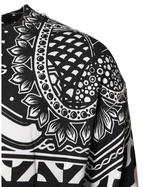 Dolce & Gabbana White Bandana Print Crew Neck Long Sleeve Sweater for men
