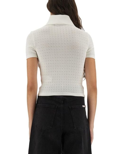 Self-Portrait White Perforated Knit Top