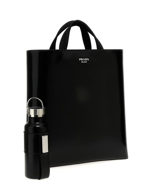 Prada Black Leather + Bottle Shopping Bag for men