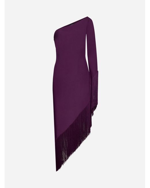 ‎Taller Marmo Purple Ubud One-shoulder Feather-trimmed Maxi Dress