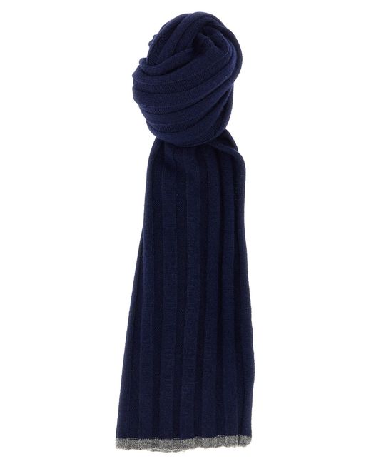 Brunello Cucinelli Blue Ribbed Cashmere Scarf for men