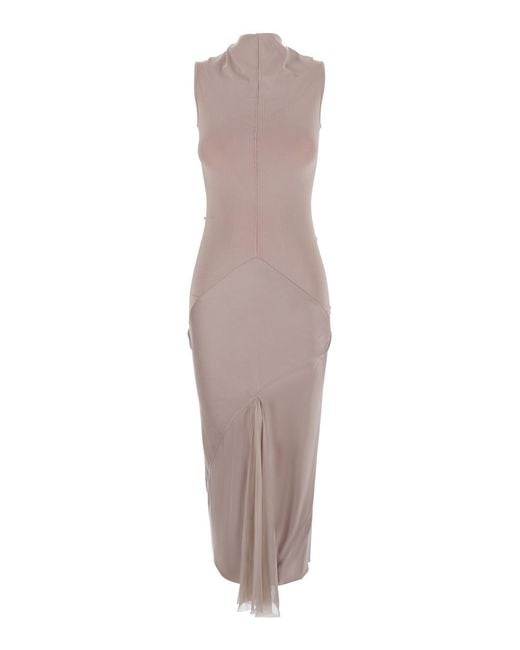Rick Owens Pink Sliced V-Neck Dress Tech Fabric