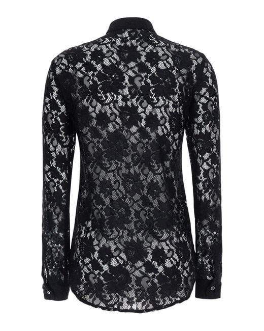 Le Plain Black Blouse Lace-Embroidered Blouses
