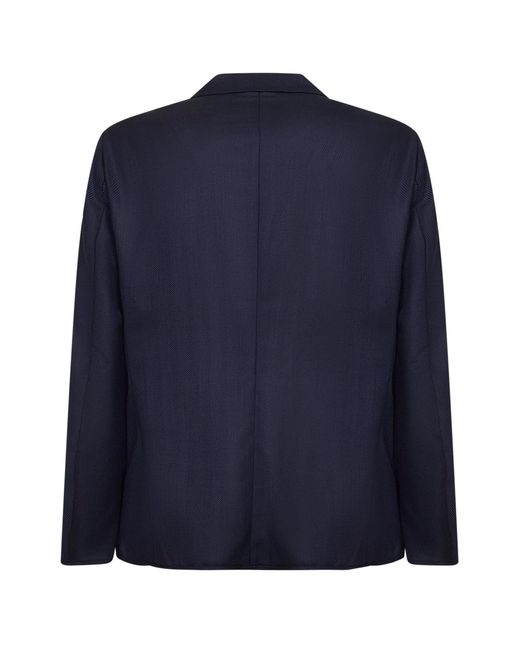 Giorgio Armani Blue Chevron Wool And Cashmere Single-Breasted Jacket for men