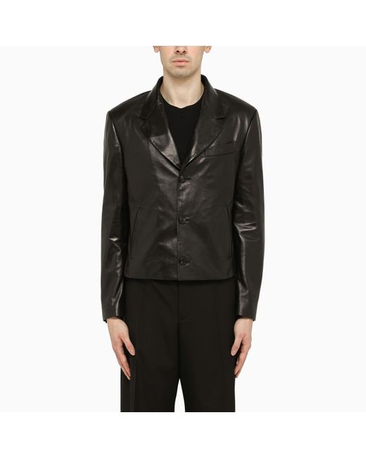 Ferragamo Black Single Breasted Leather Jacket for men