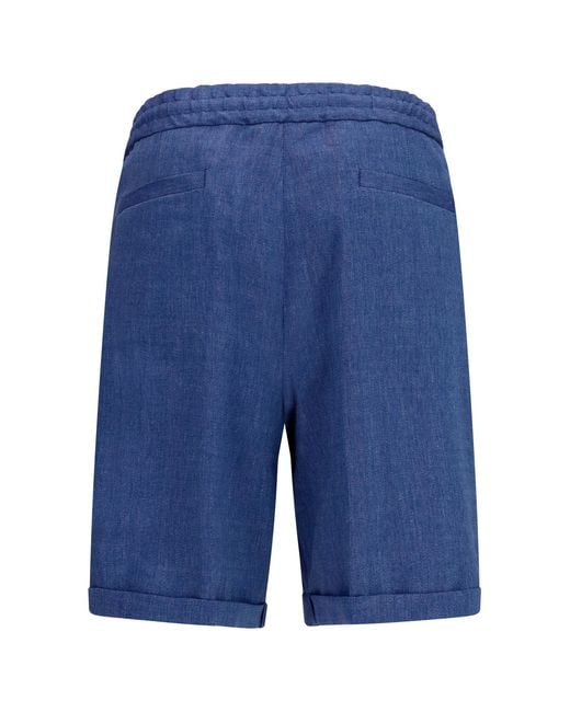 Brunello Cucinelli Blue Linen And Virgin Wool Chevron Bermuda Shorts Linen; Merino Ovis Aries for men