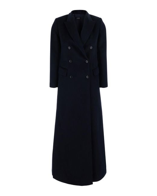 Le Plain Black Long Double-Breasted Coat