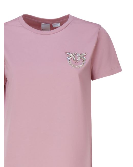 Pinko Pink Love Birds Mini Logo Embroidery T-shirt