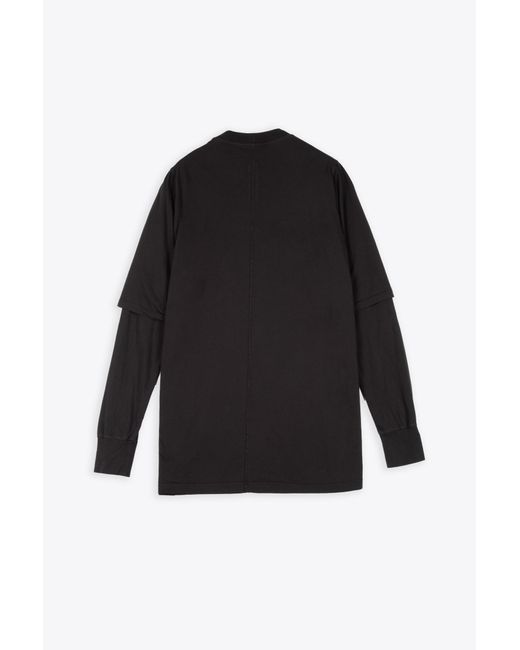 Rick Owens Black Hustler T Cotton Layered T-Shirt With Long Sleeves for men
