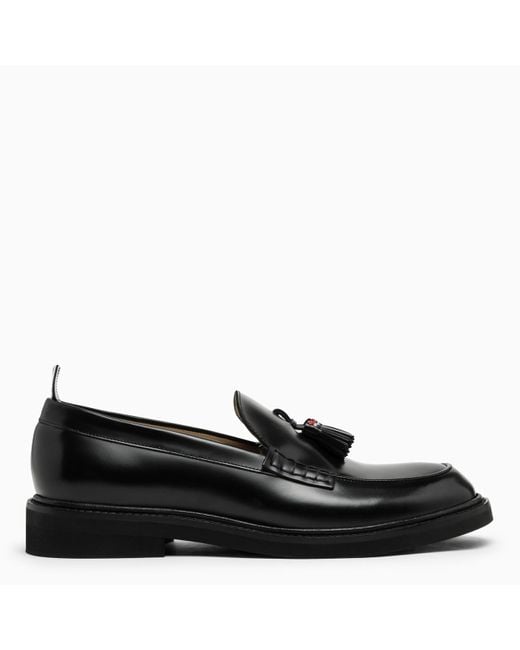 Thom Browne Black Leather Moccasin With Tassels for men