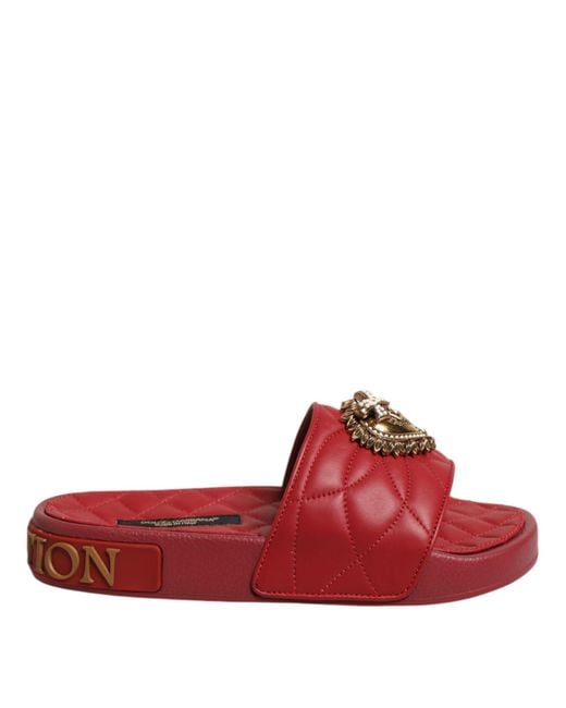 Dolce & Gabbana Red Quilted Slide Sandal