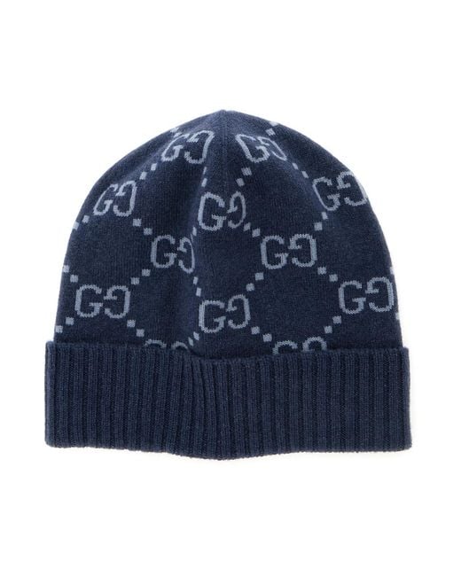 Gucci Blue Hat Gg All-Over Cashmere Cuff for men