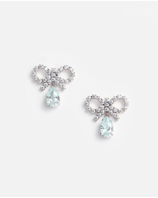 Self-Portrait White Micro Bow Droplet Earrings