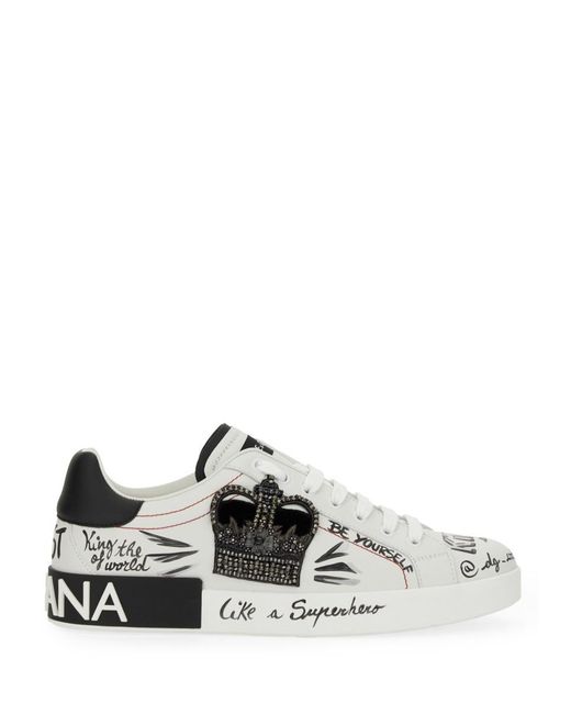 Dolce & Gabbana White Portofino Sneaker Calf Leather Trainers for men