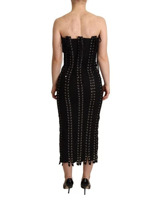 Dolce & Gabbana Black Cady Sleeveless Lace Up Bodycon Dress