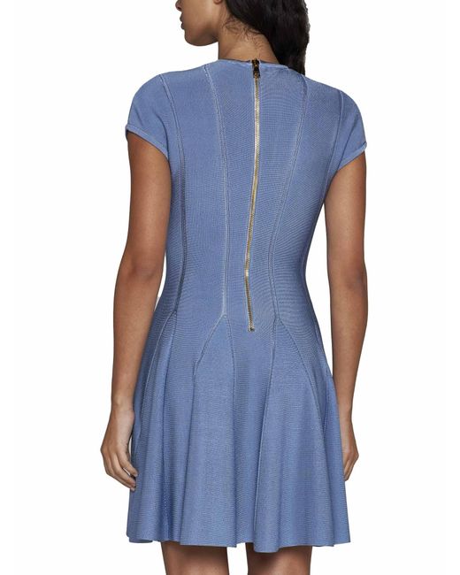 Balmain Blue Buttoned Knit Skater Mini Dress